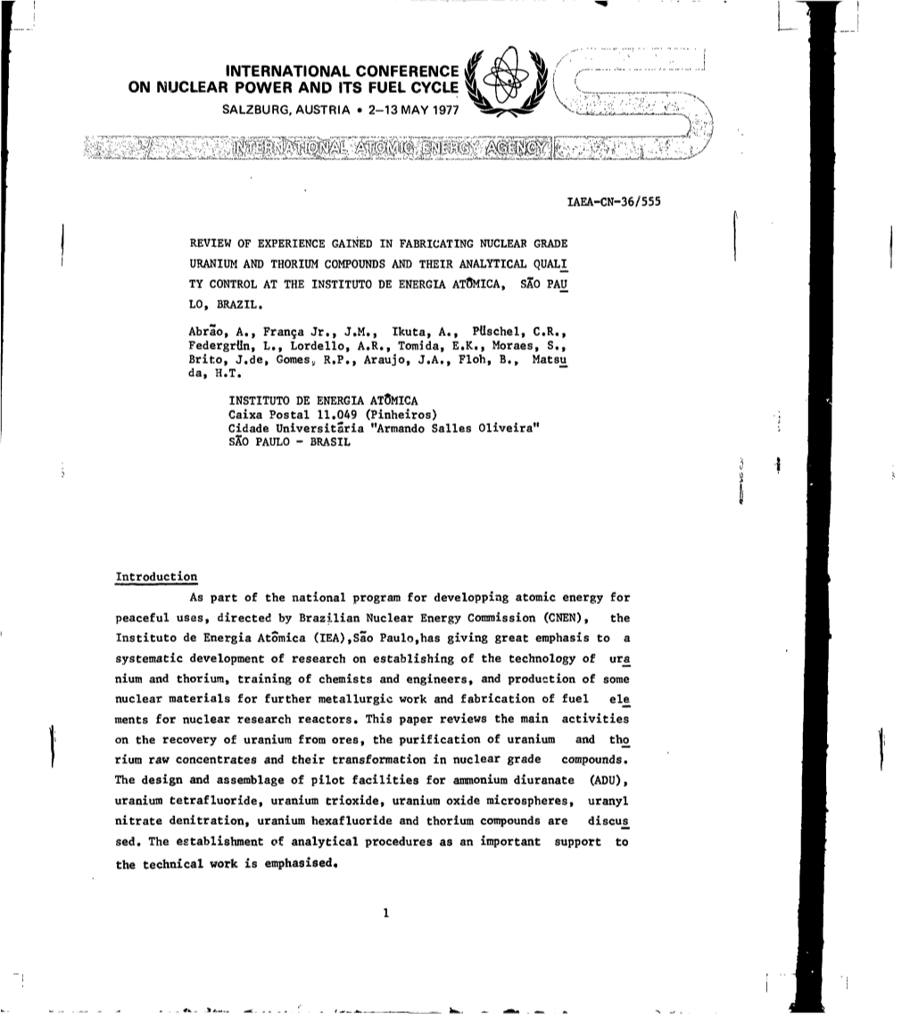 International Conference on Nuclear Power and Its Fuel Cycle Salzburg, Austria • 2-13 May 1977