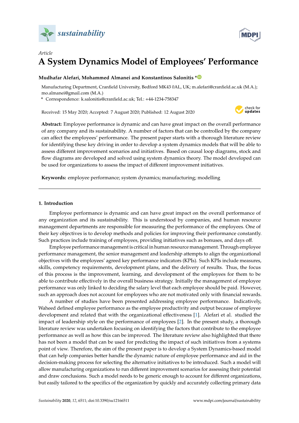 A System Dynamics Model of Employees' Performance