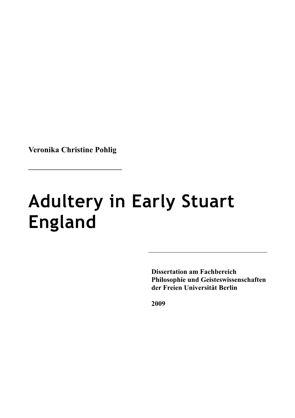 Adultery in Early Stuart England