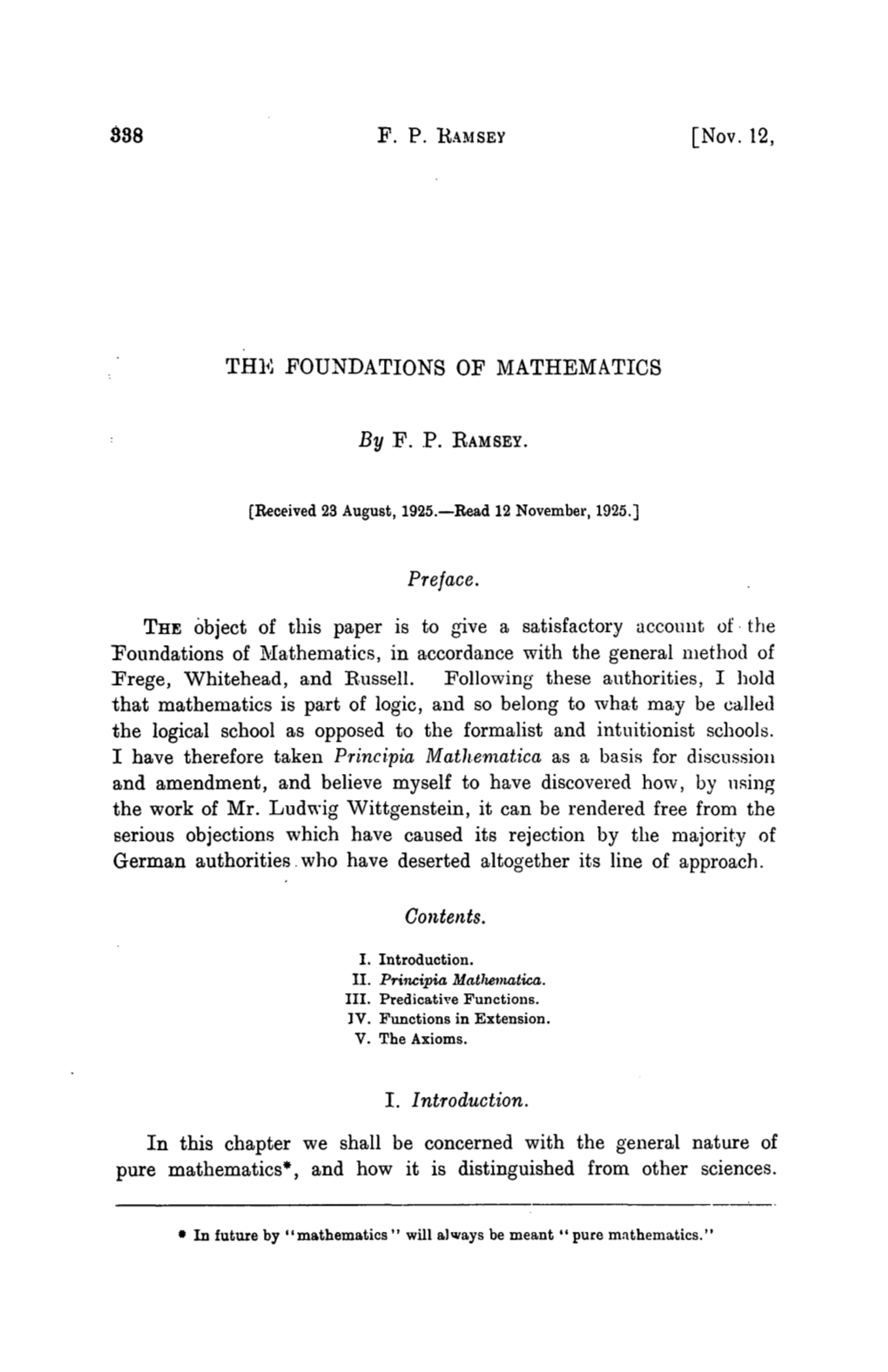 The Foundations of Mathematics, in Accordance with the General Method of Frege, Whitehead, and Bussell