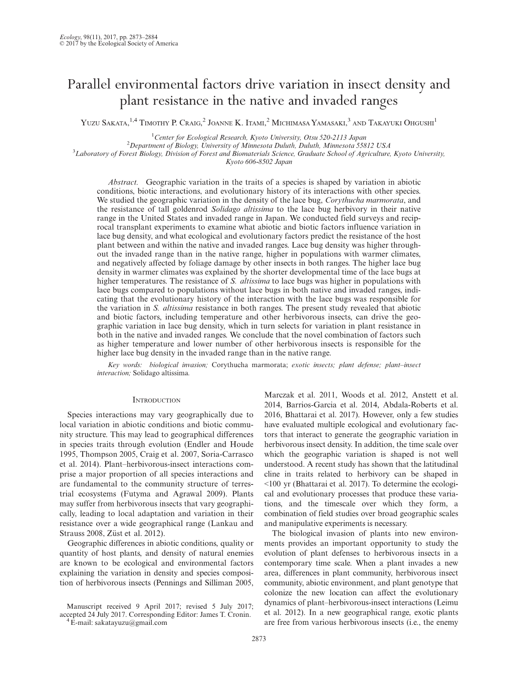 Parallel Environmental Factors Drive Variation in Insect Density and Plant Resistance in the Native and Invaded Ranges