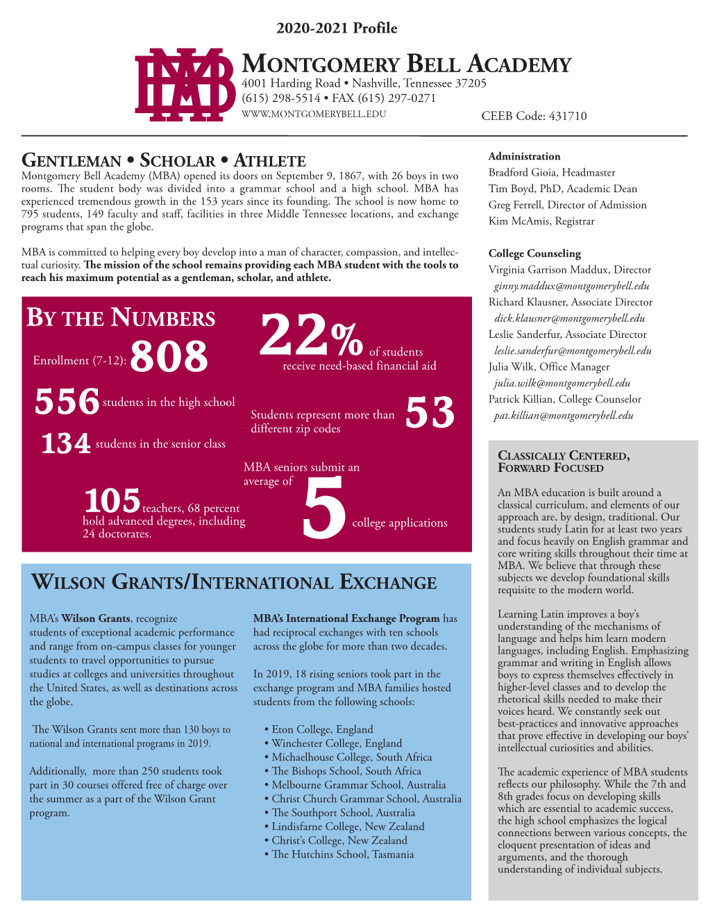 Montgomery Bell Academy by the Numbers