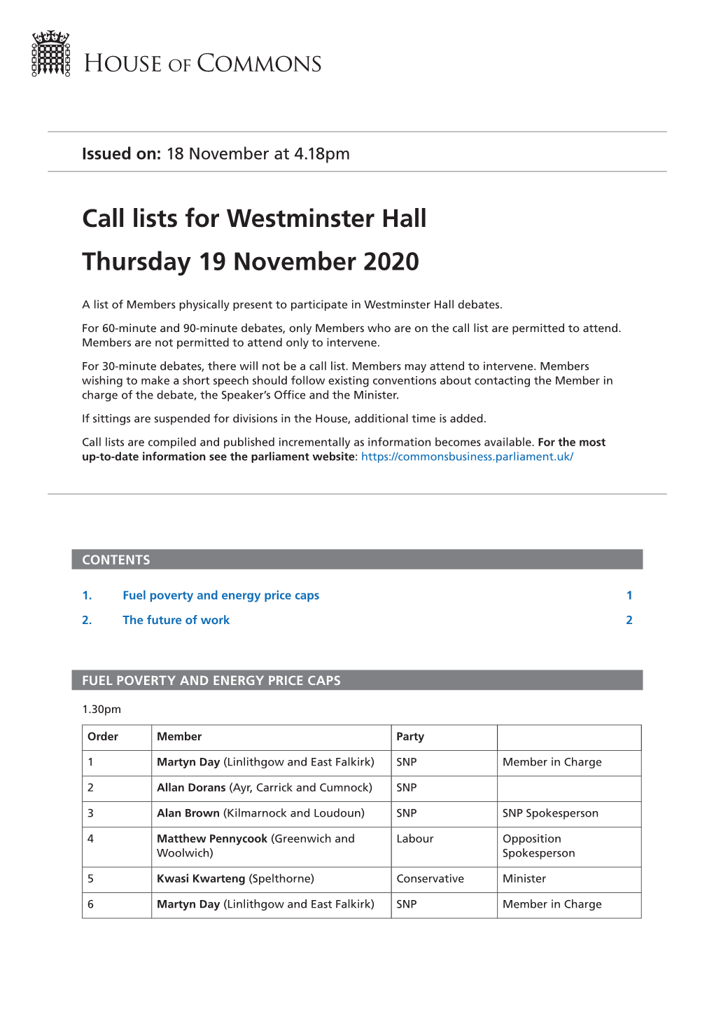 View Call Lists: Westminster Hall PDF File 0.05 MB