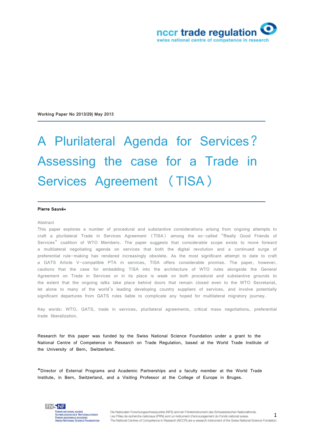 Assessing the Case for a Trade in Services Agreement (TISA)