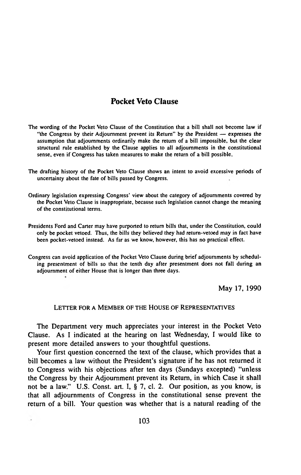 Pocket Veto Clause