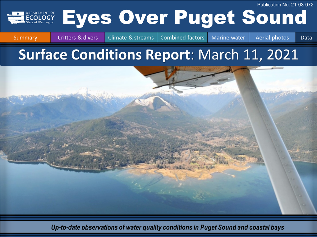 Eyes Over Puget Sound Summary Critters & Divers Climate & Streams Combined Factors Marine Water Aerial Photos Data Surface Conditions Report: March 11, 2021