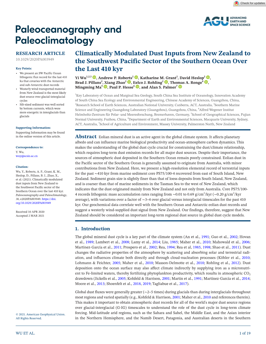 Climatically Modulated Dust Inputs from New Zealand to the Southwest