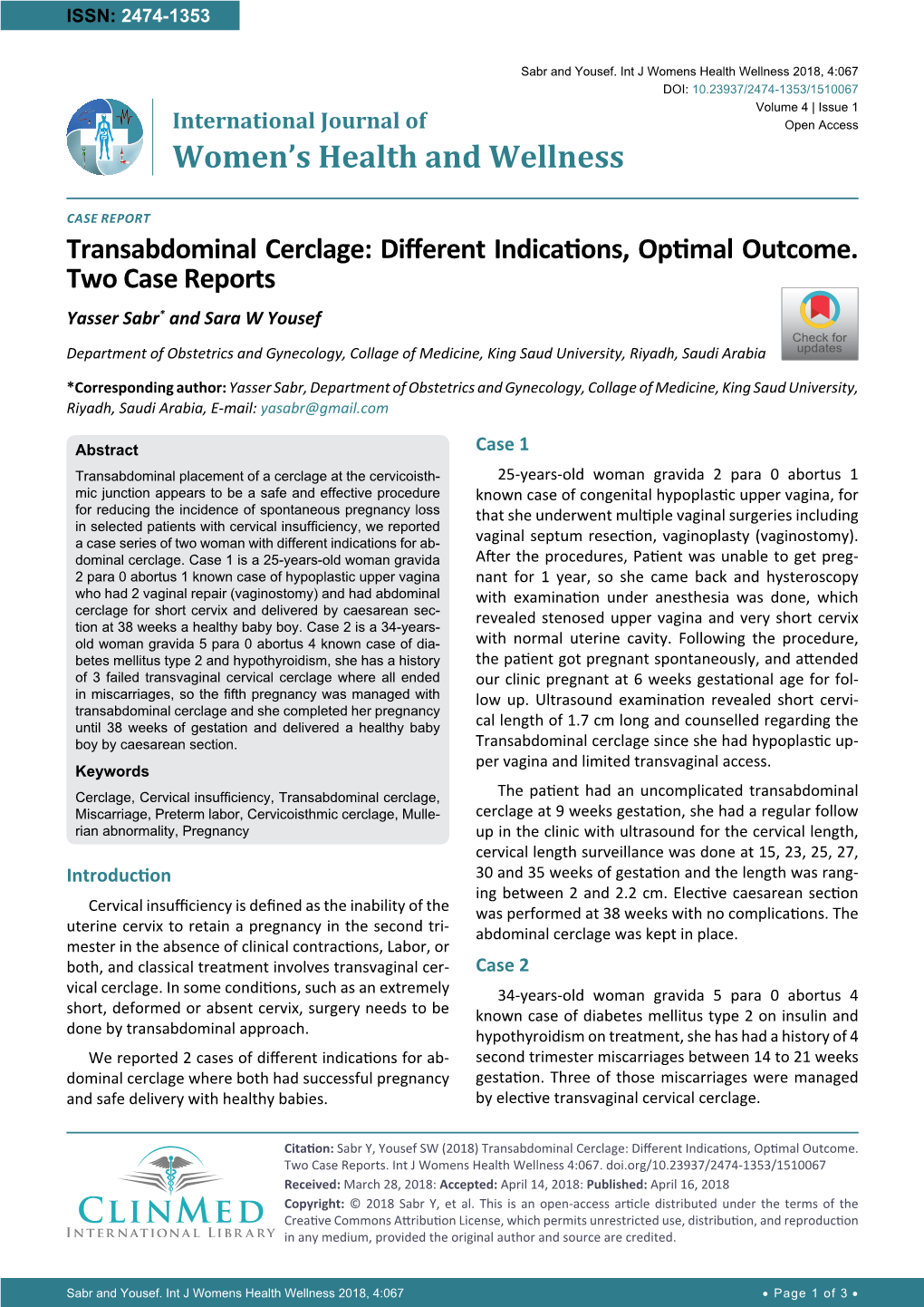 Transabdominal Cerclage: Different Indications, Optimal Outcome