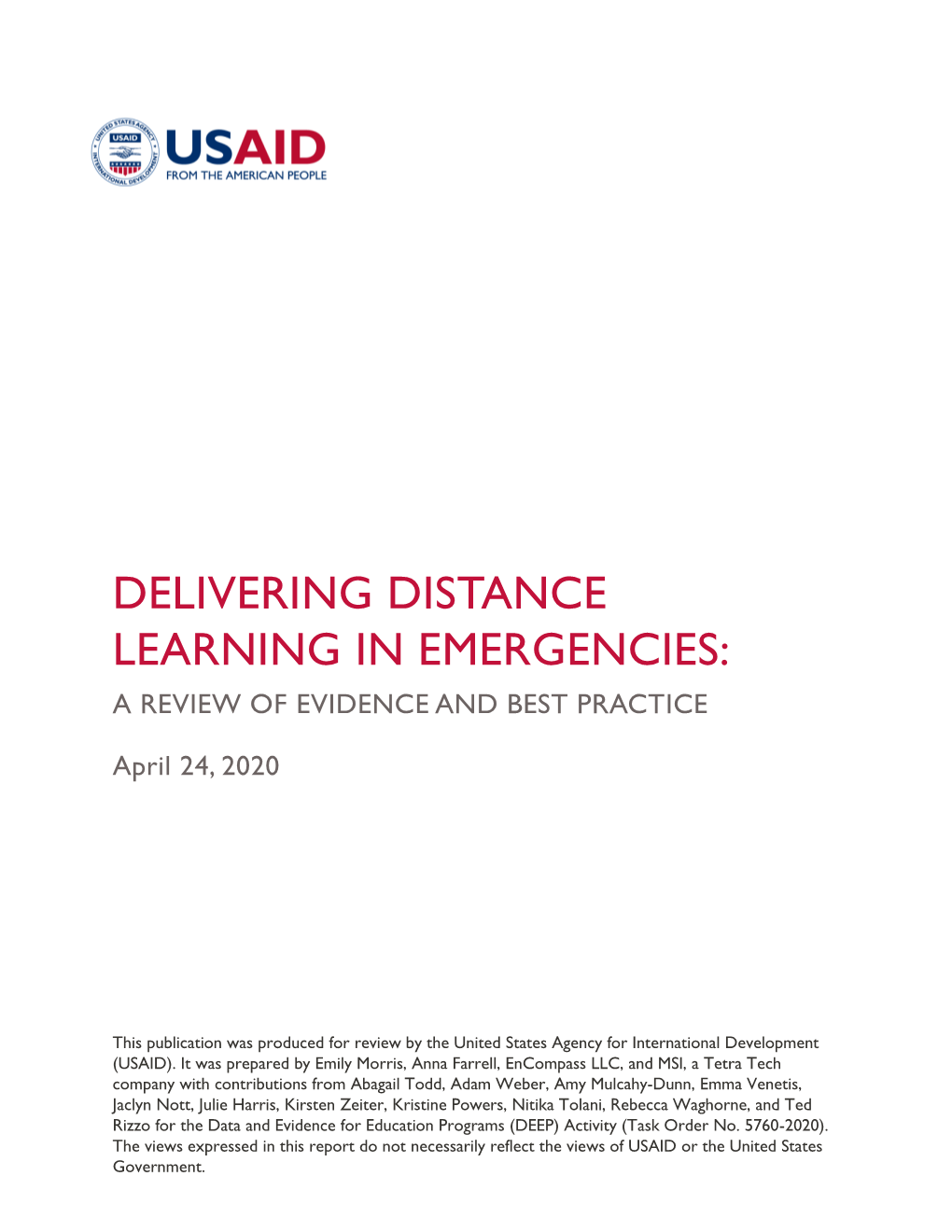 Delivering Distance Learning in Emergencies: a Review of Evidence and Best Practice