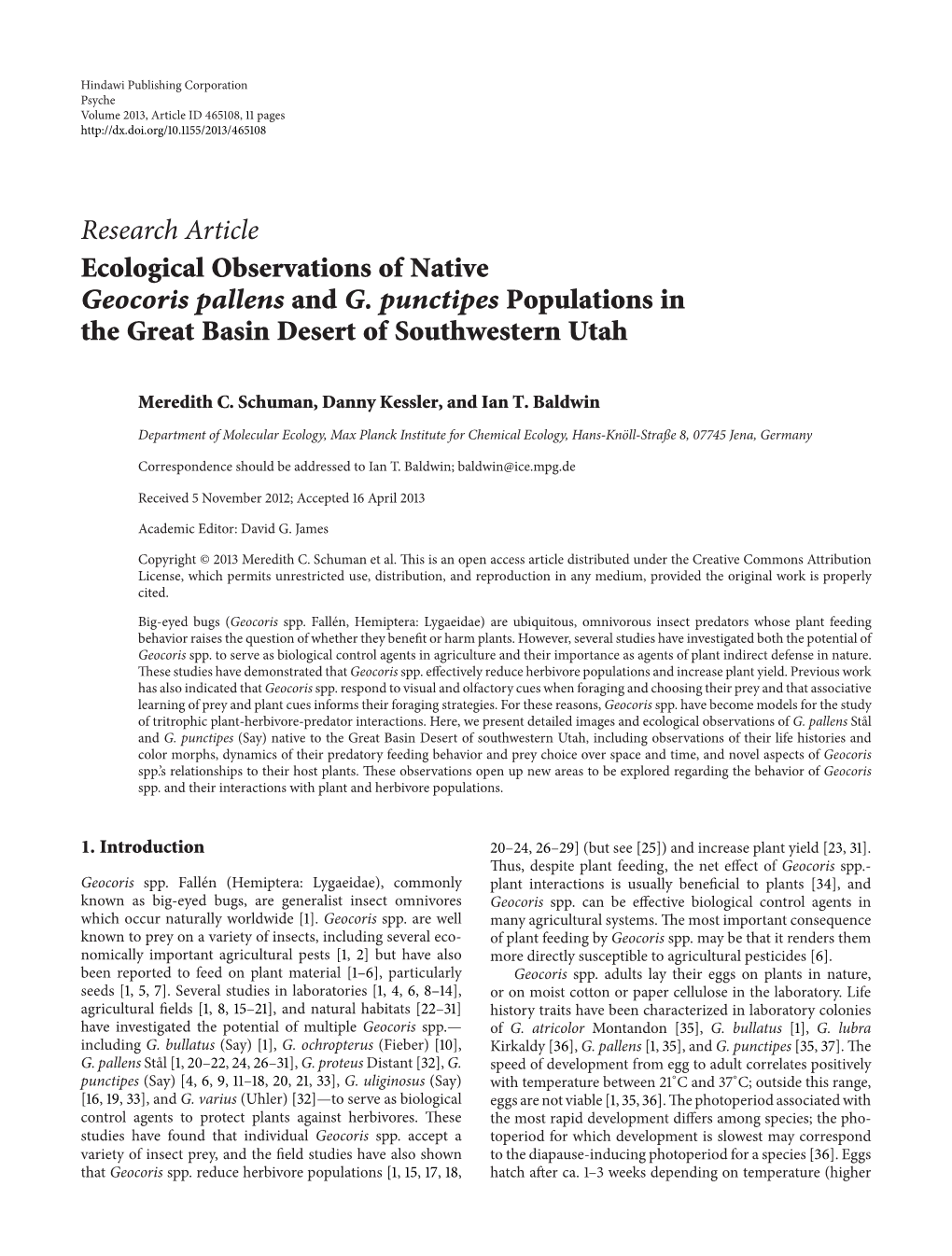 Research Article Ecological Observations of Native Geocoris Pallens and G