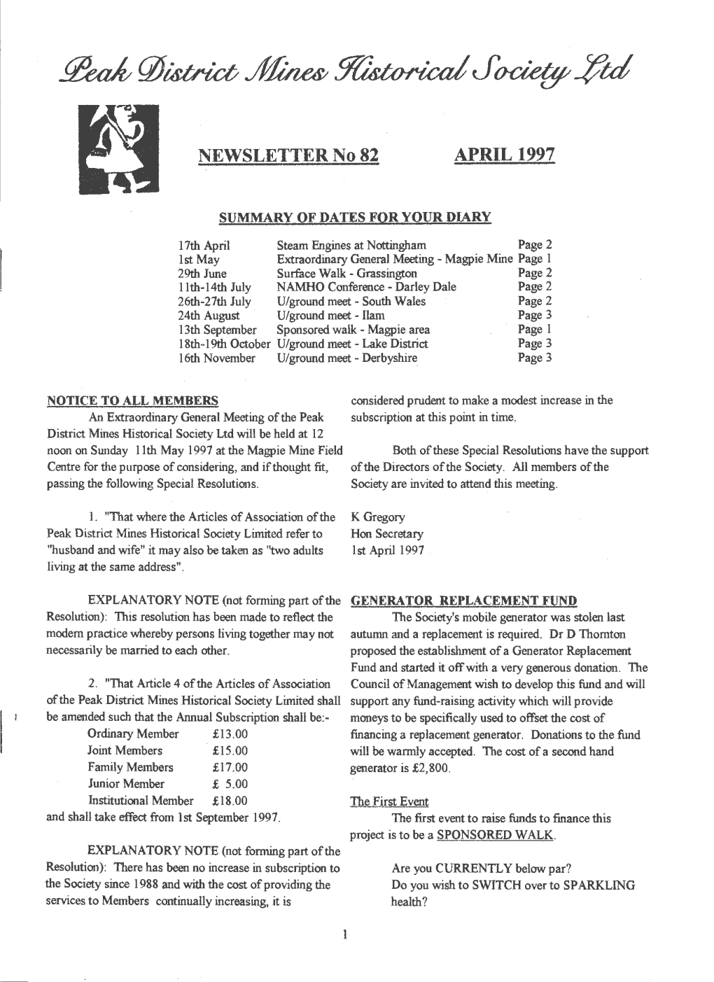 NEWSLETTER No 82 APRIL 1997