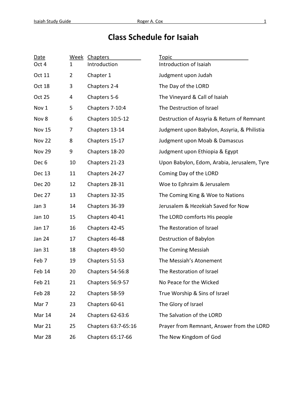 Isaiah Study Guide Roger A