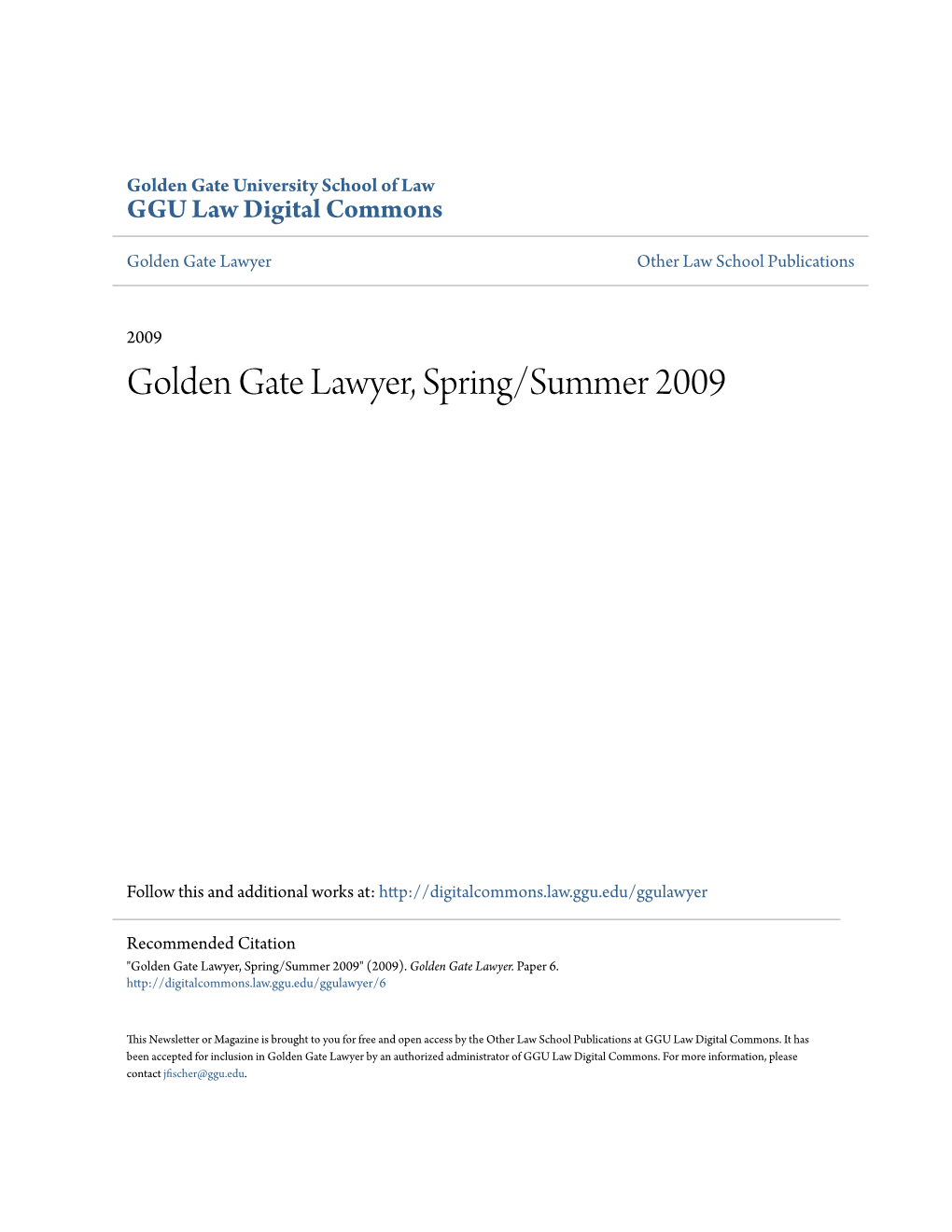 Golden Gate Lawyer, Spring/Summer 2009