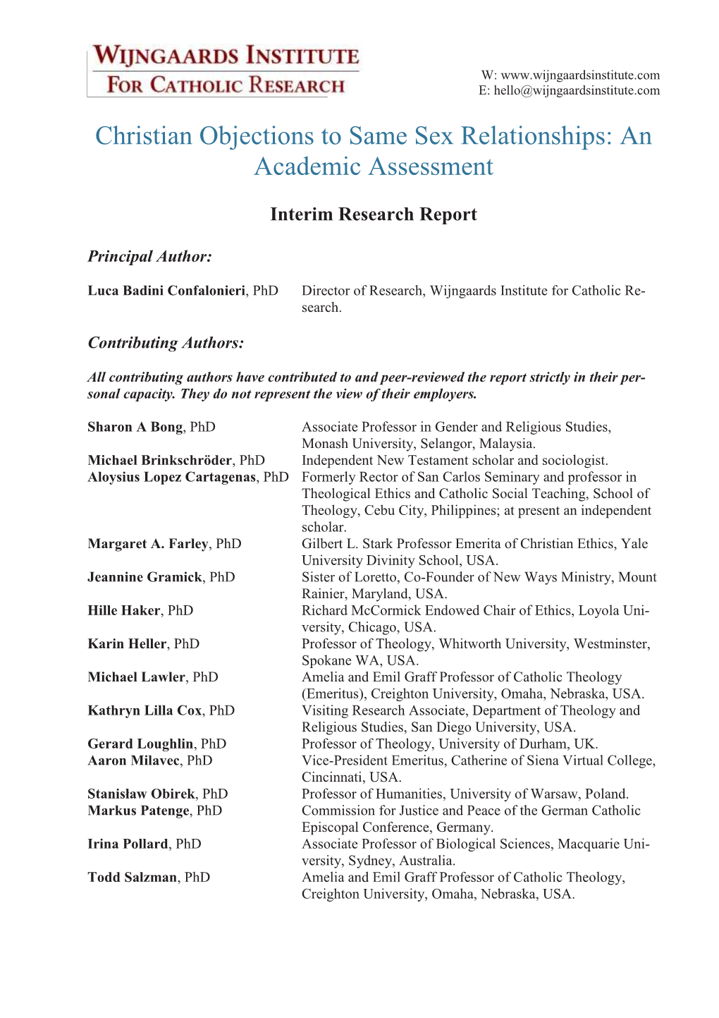 Christian Objections to Same Sex Relationships: an Academic Assessment