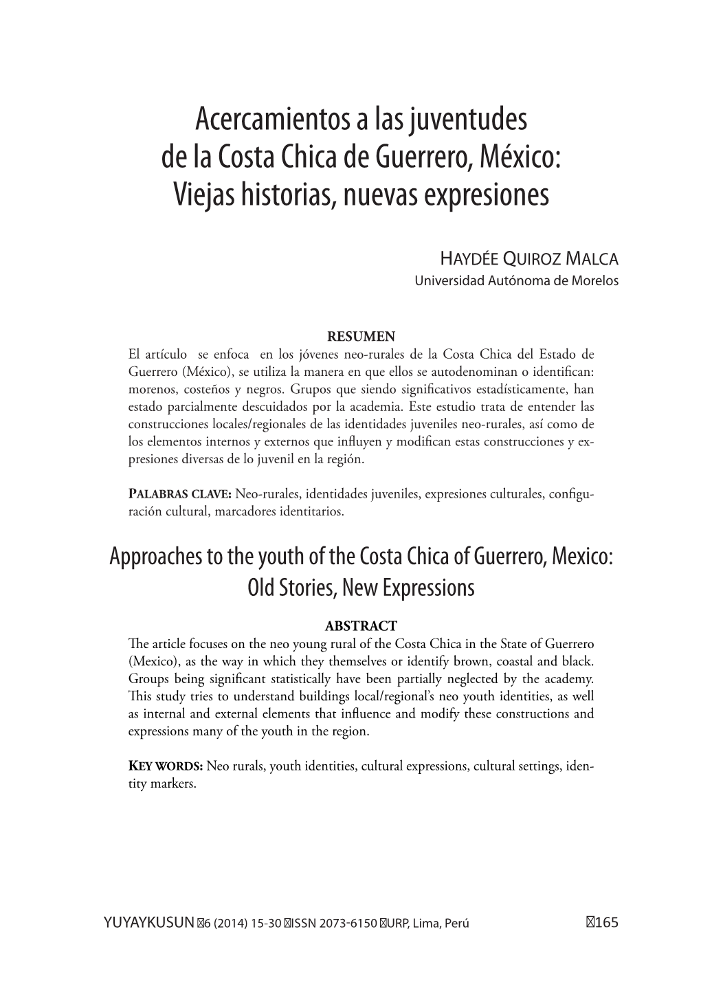Acercamientos a Las Juventudes De La Costa Chica De Guerrero, México: Viejas Historias, Nuevas Expresiones