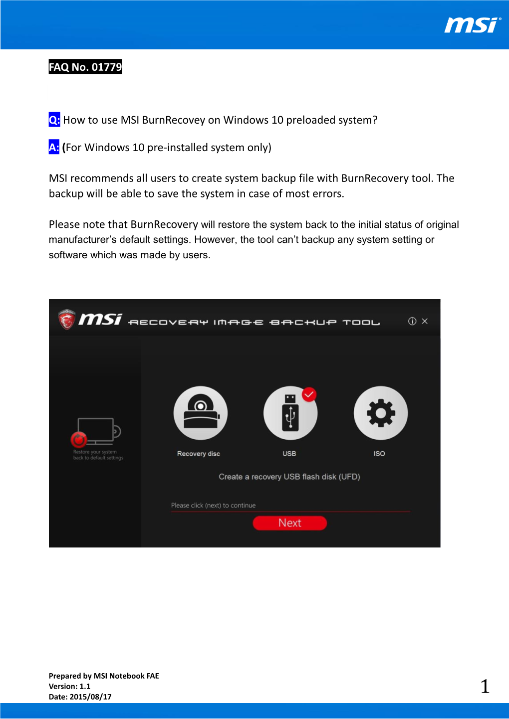 How to Use MSI Burnrecovey on Windows 10 Preloaded System?