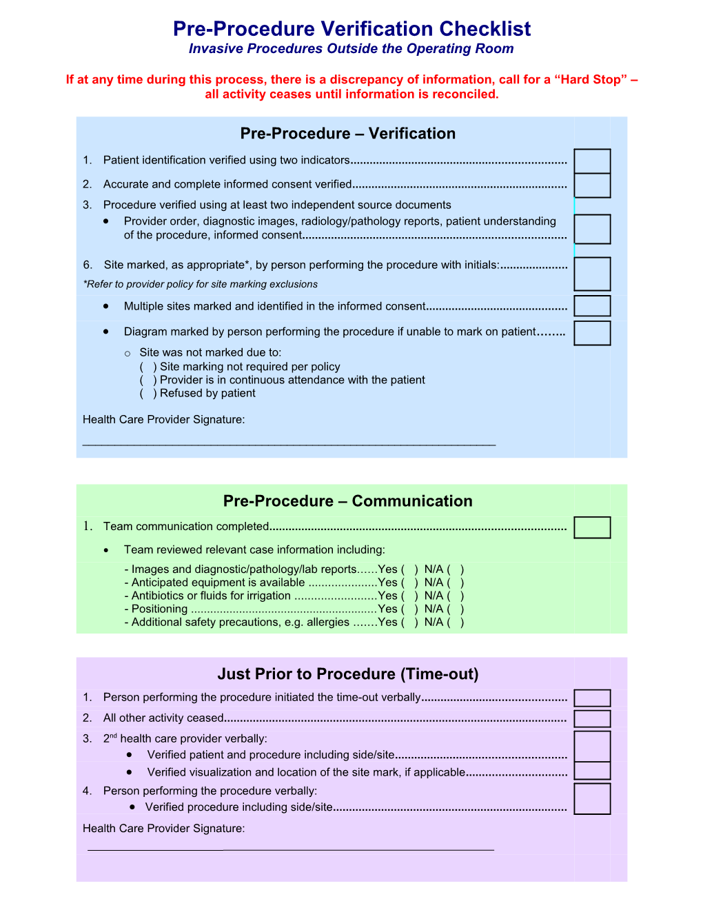 Surgical Procedure Checklist