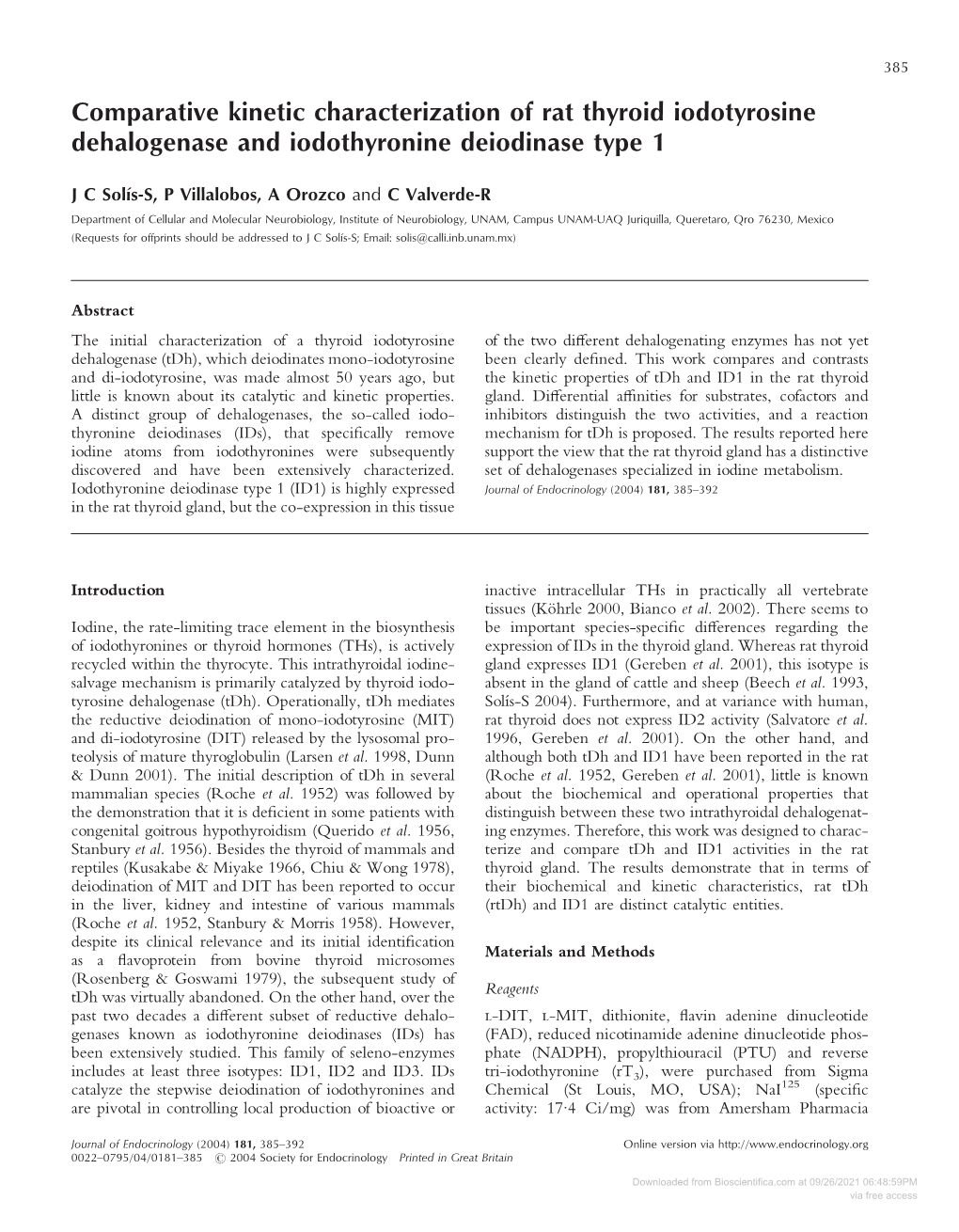 Comparative Kinetic Characterization of Rat Thyroid Iodotyrosine Dehalogenase and Iodothyronine Deiodinase Type 1