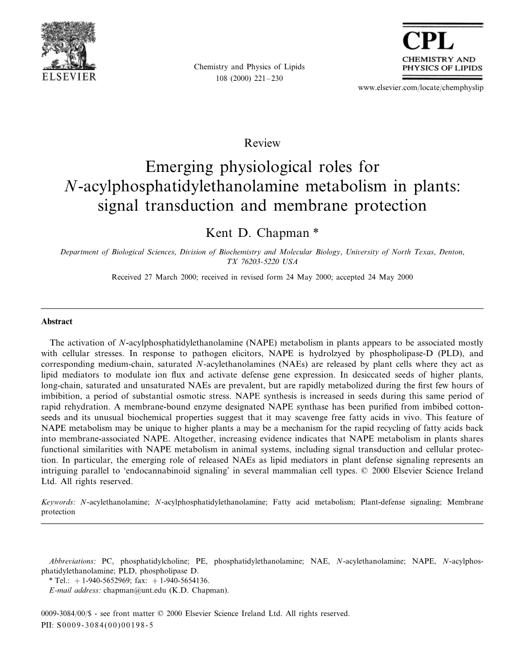 Emerging Physiological Roles for N-Acylphosphatidylethanolamine Metabolism in Plants: Signal Transduction and Membrane Protection