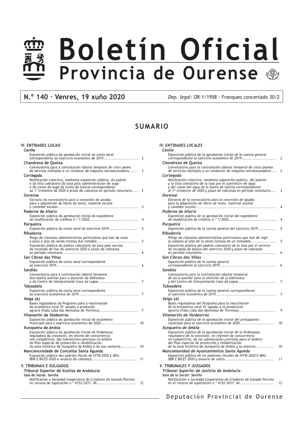 Boletín Oficial Provincia De Ourense