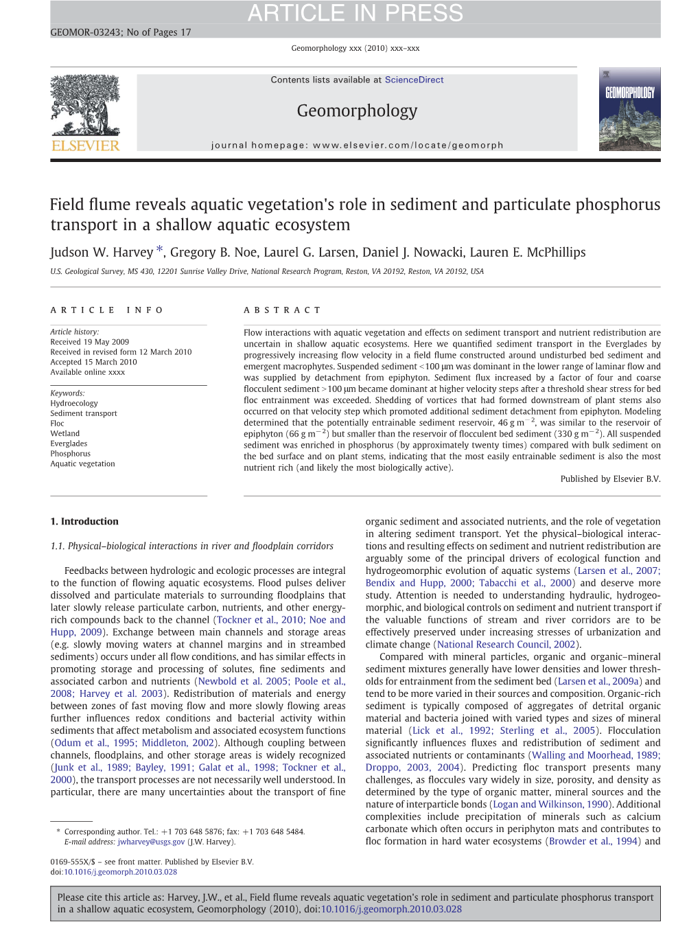 Field Flume Reveals Aquatic Vegetation's Role in Sediment And