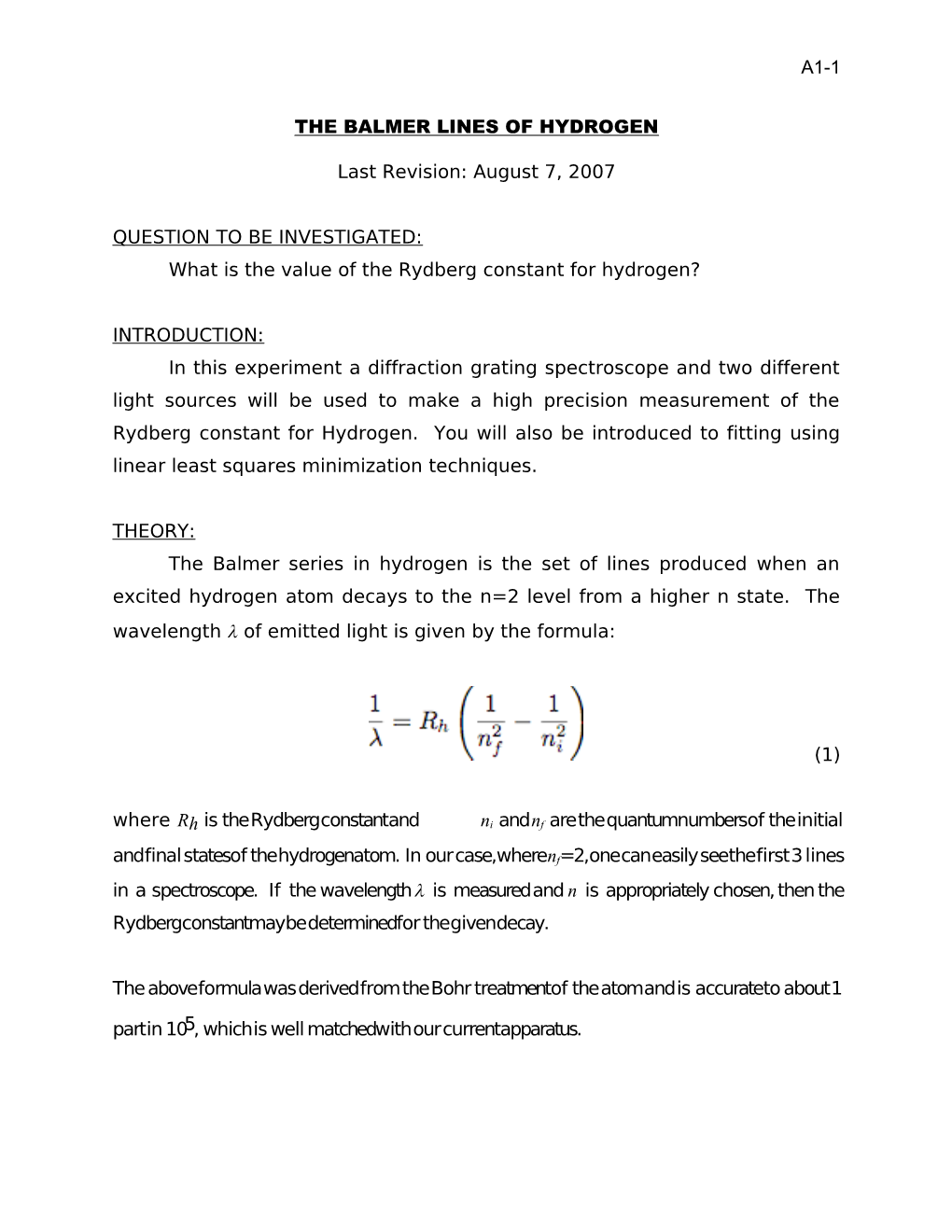 Balmer Lines of Hydrogen