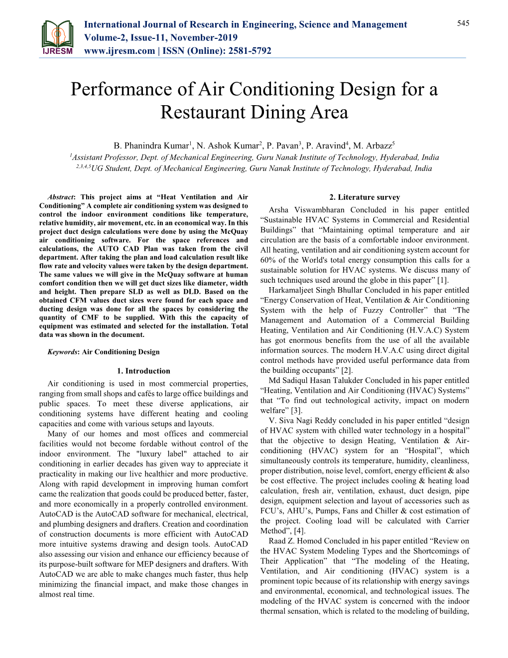 Performance of Air Conditioning Design for a Restaurant Dining Area