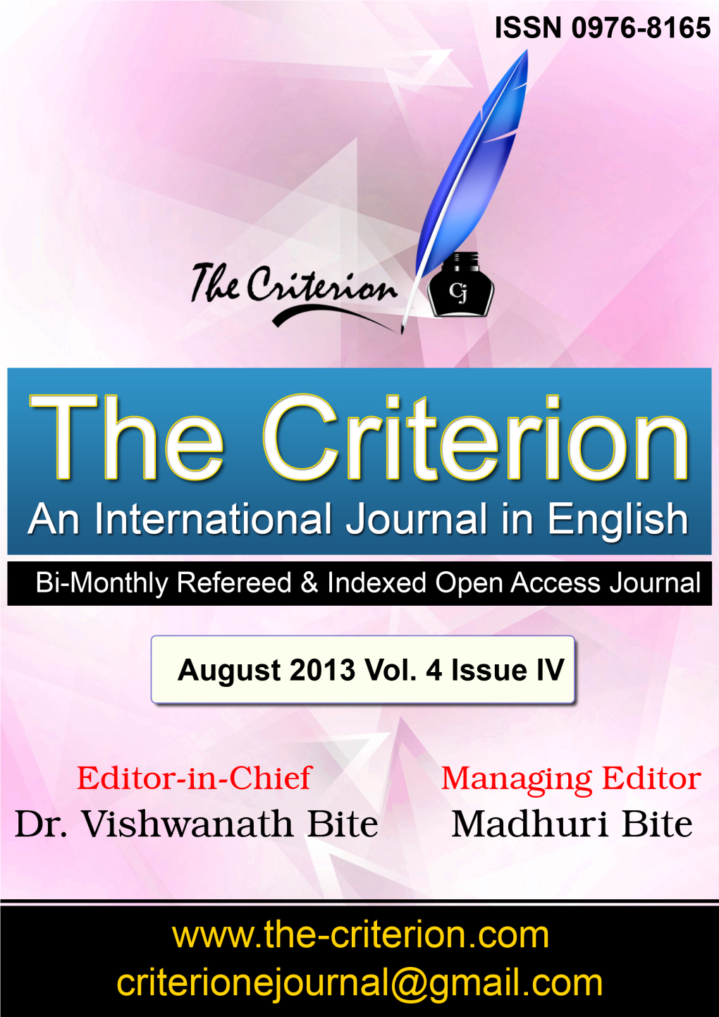 Criterion.Com the Criterion Criterionejournal@Gmail.Com an International Journal in English ISSN 0976-8165