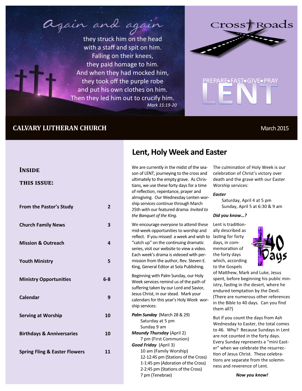 Lent, Holy Week and Easter