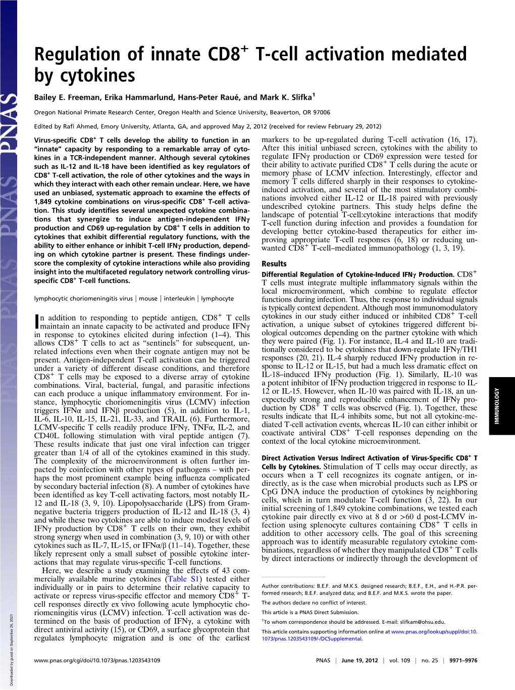 Regulation of Innate CD8 T-Cell Activation Mediated by Cytokines