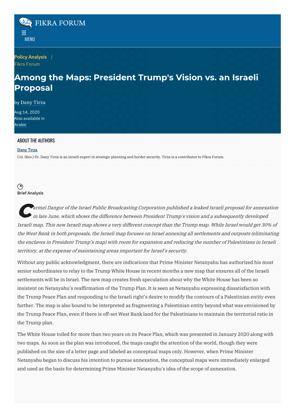 Among the Maps: President Trump's Vision Vs. an Israeli Proposal | the Washington Institute