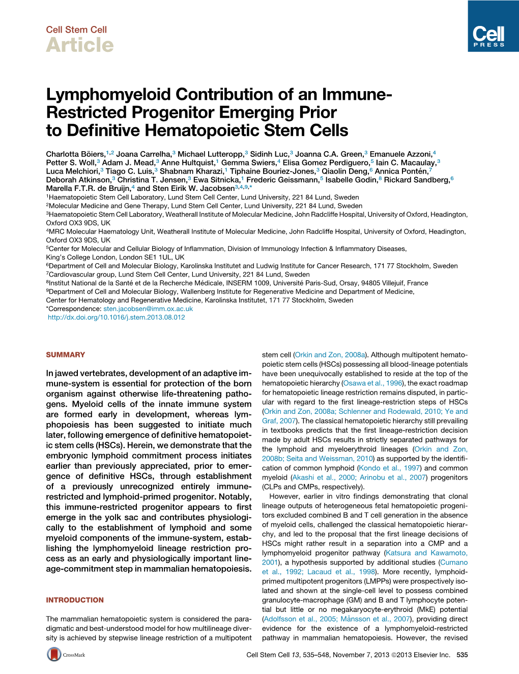 Lymphomyeloid Contribution of an Immune-Restricted Progenitor