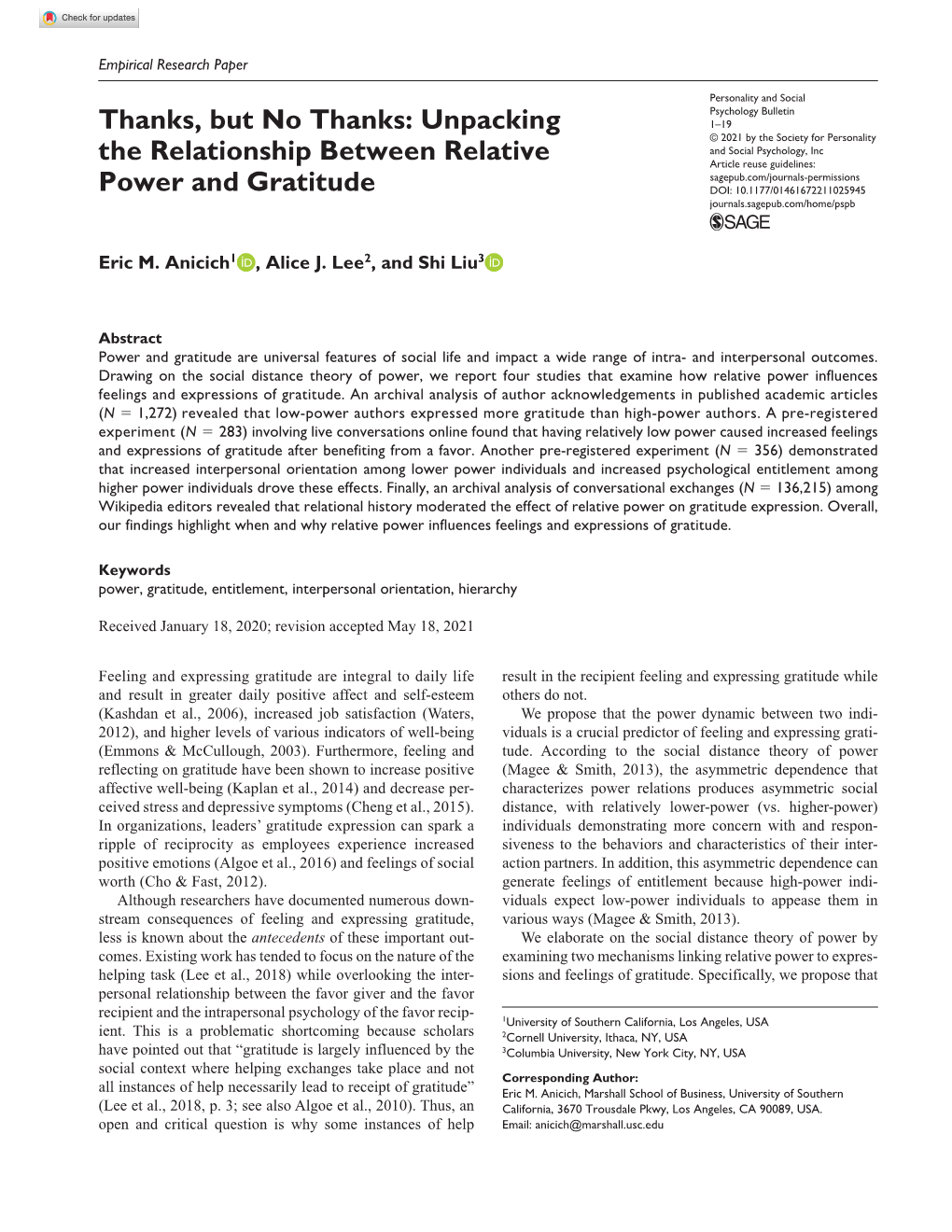 Unpacking the Relationship Between Relative Power and Gratitude