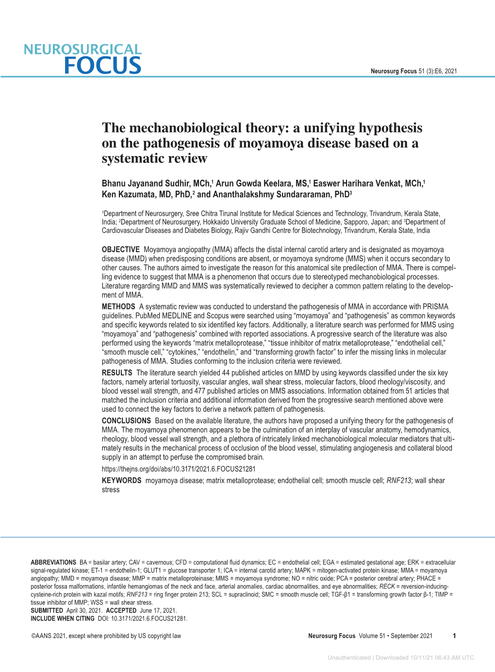 A Unifying Hypothesis on the Pathogenesis of Moyamoya Disease Based on a Systematic Review