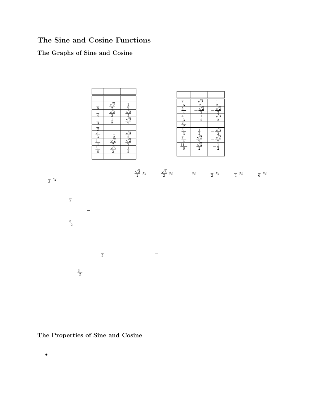 The Sine and Cosine Functions the Graphs of Sine and Cosine in the Last Lecture, We Deﬁned the Quantities Sin Θ and Cos Θ for All Angles Θ