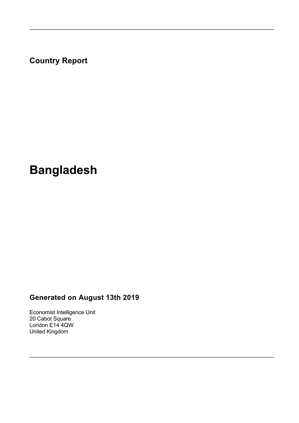 Country Report Bangladesh August 2019
