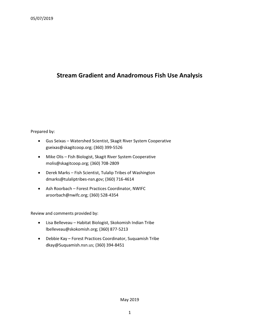 Stream Gradient and Anadromous Fish Use Analysis