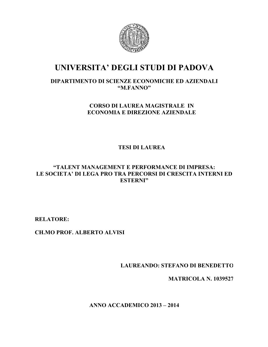 Universita' Degli Studi Di Padova