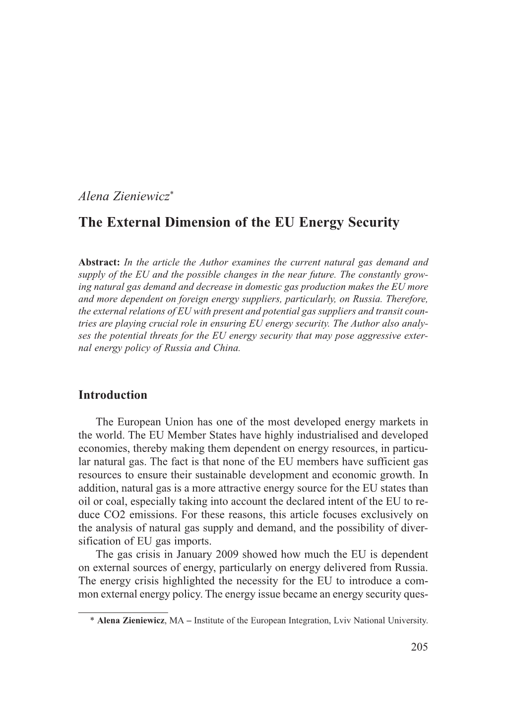 The External Dimension of the EU Energy Security