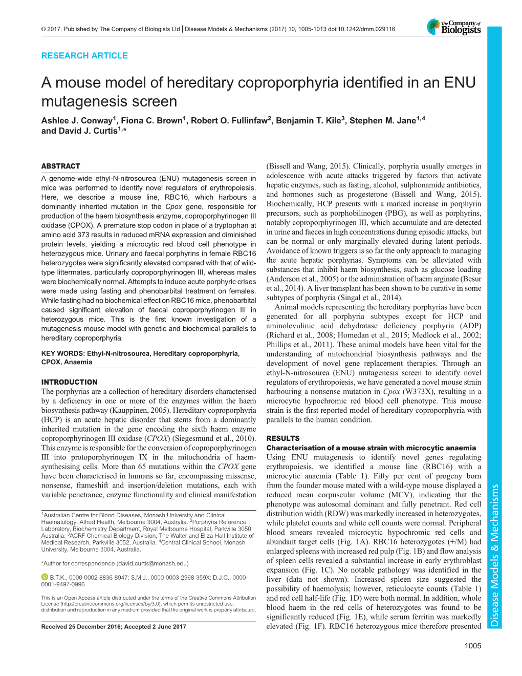 A Mouse Model of Hereditary Coproporphyria Identified in an ENU Mutagenesis Screen Ashlee J