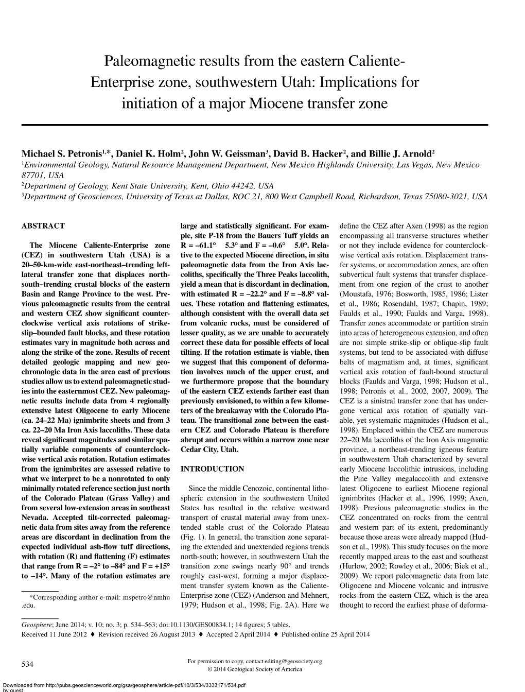 Enterprise Zone, Southwestern Utah: Implications for Initiation of a Major Miocene Transfer Zone