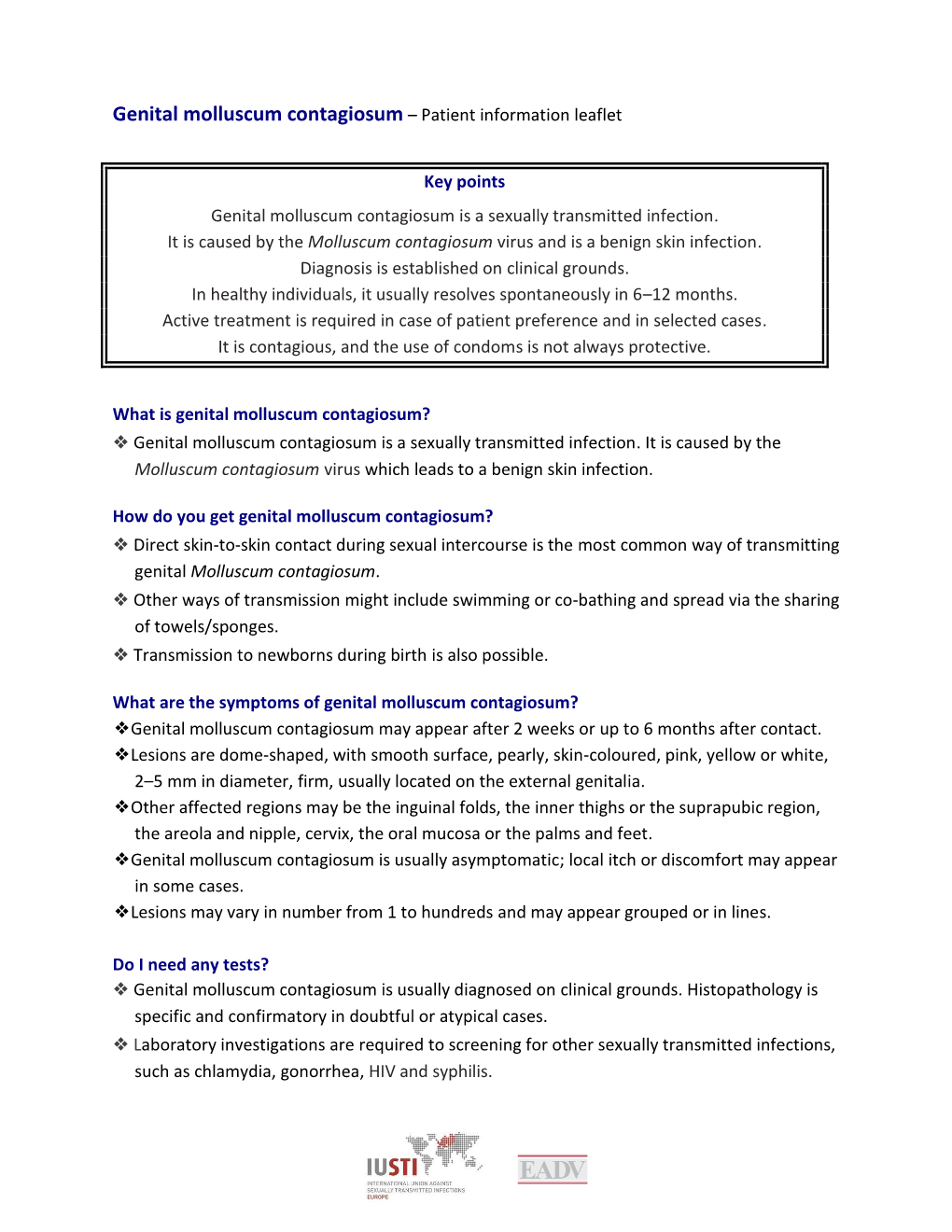 Genital Molluscum Contagiosum – Patient Information Leaflet