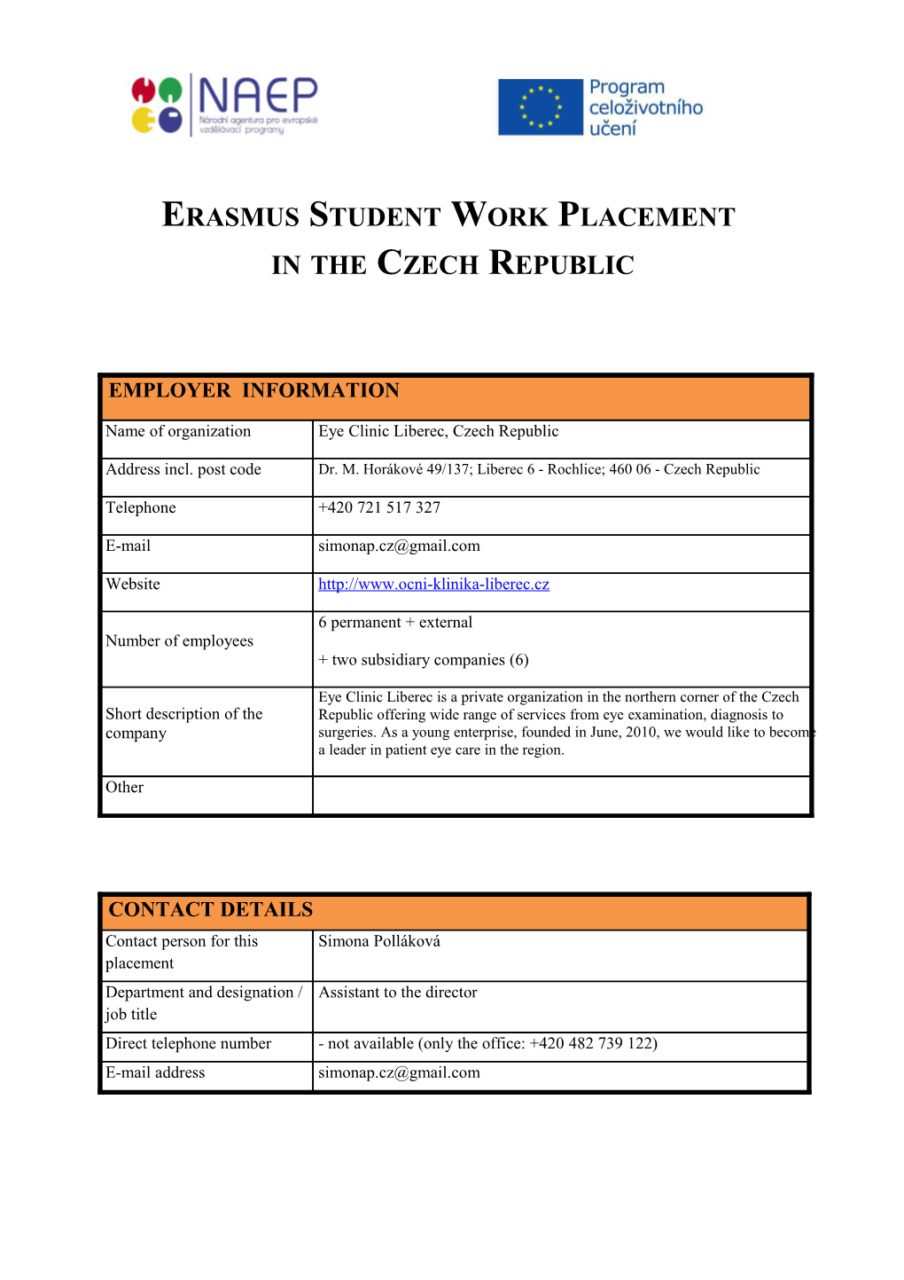 Erasmus Student Work Placement s2