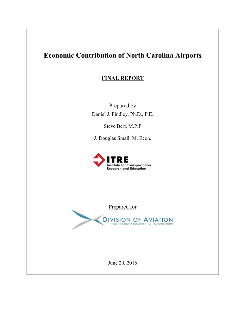 Economic Contribution of North Carolina Airports