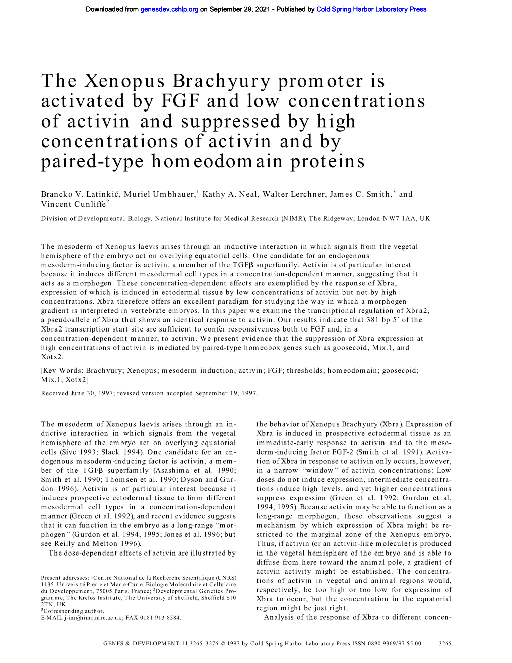 The Xenopus Brachyury Promoter Is Activated by FGF and Low Concentrations of Activin and Suppressed by High Concentrations of Ac