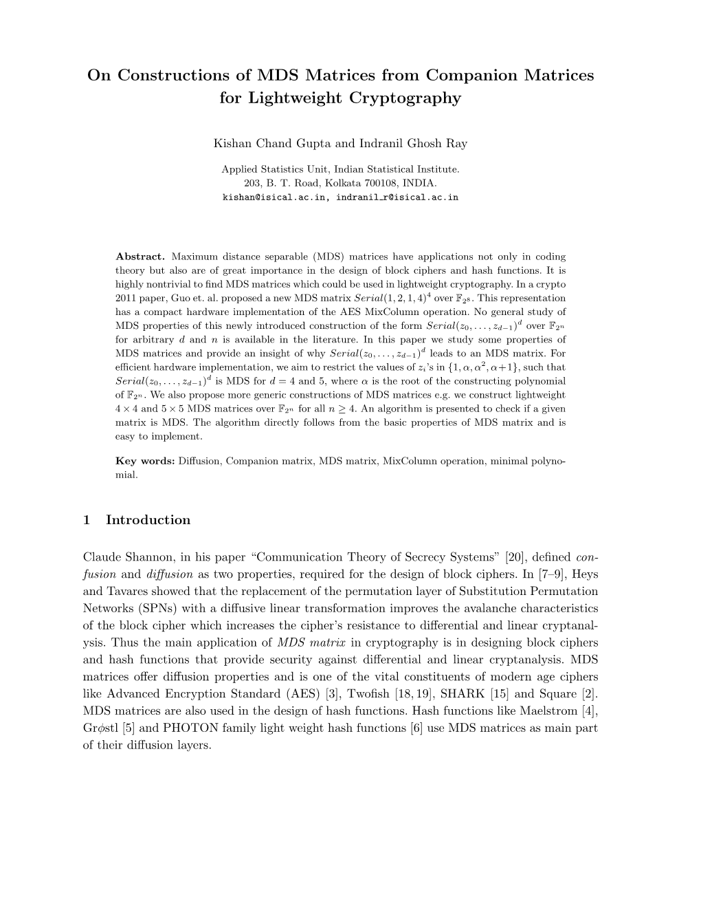 On Constructions of MDS Matrices from Companion Matrices for Lightweight Cryptography