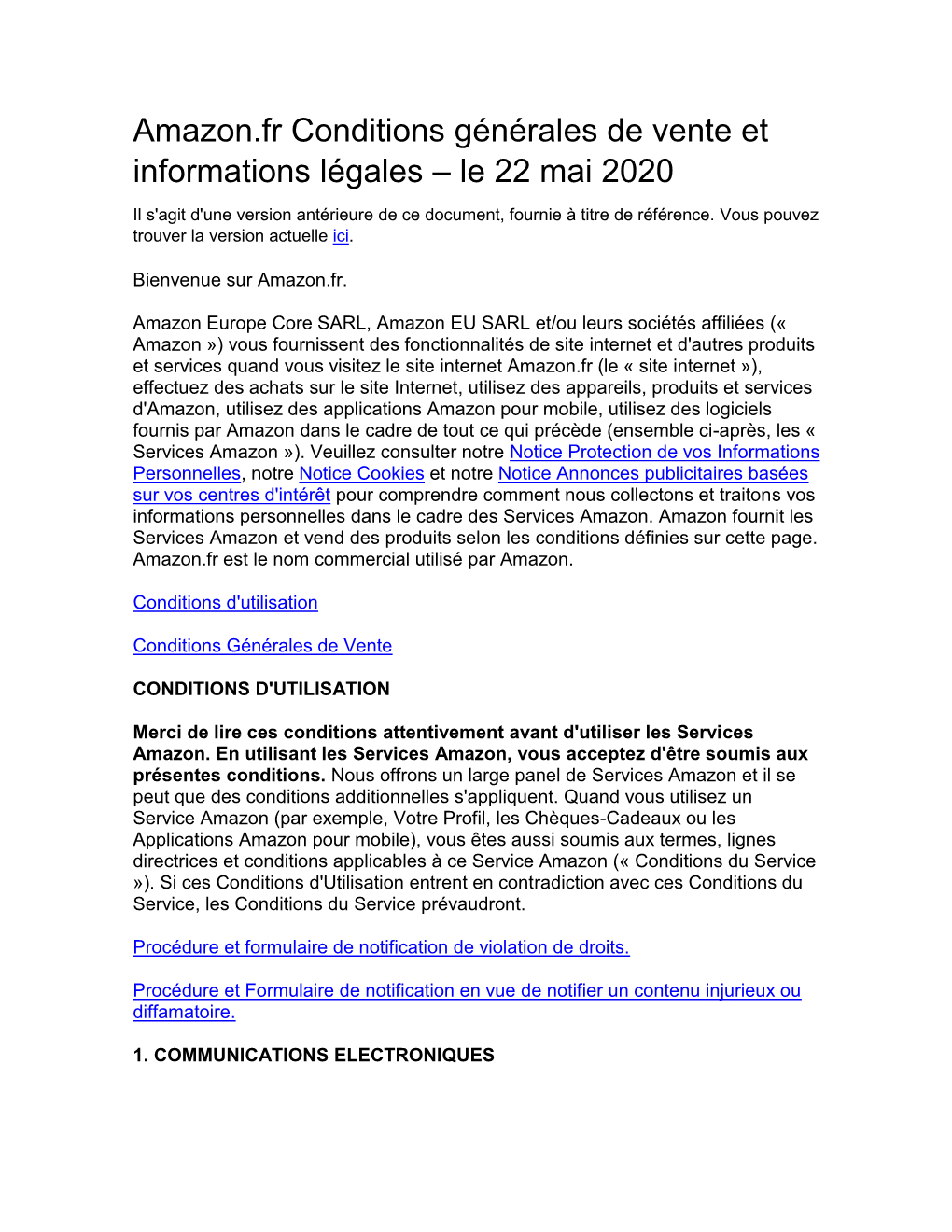 Amazon.Fr Conditions Générales De Vente Et Informations Légales – Le 22 Mai 2020