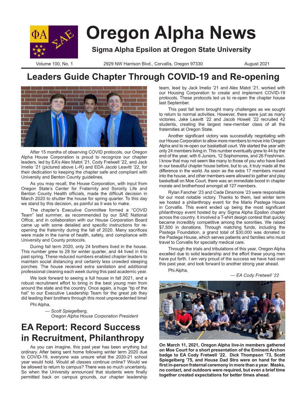 Oregon Alpha News Sigma Alpha Epsilon at Oregon State University