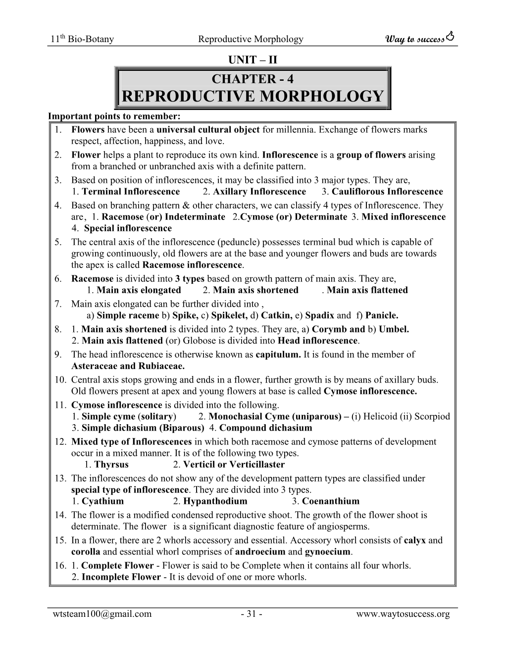 Reproductive Morphology Way to Success