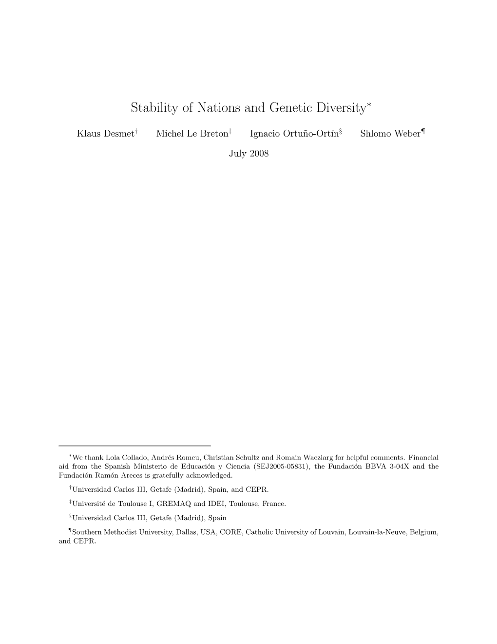 Stability of Nations and Genetic Diversity∗